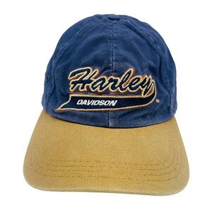 Vintage 90s Harley Davidson Script Spellout Leather Strapback Hat Cap